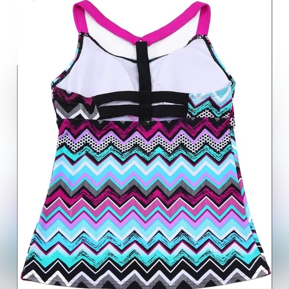Dokotoo Tankini Swim Top Striped Racerback Geometric Pattern Pink Black Sz Small - Picture 4 of 10